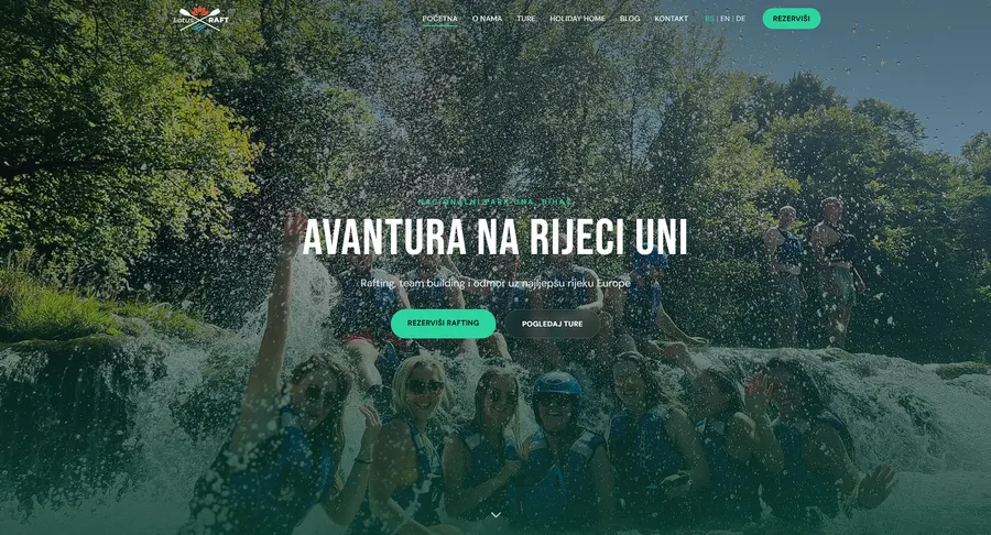 Website von Lotus Raft — Rafting und Abenteuer auf der Una.